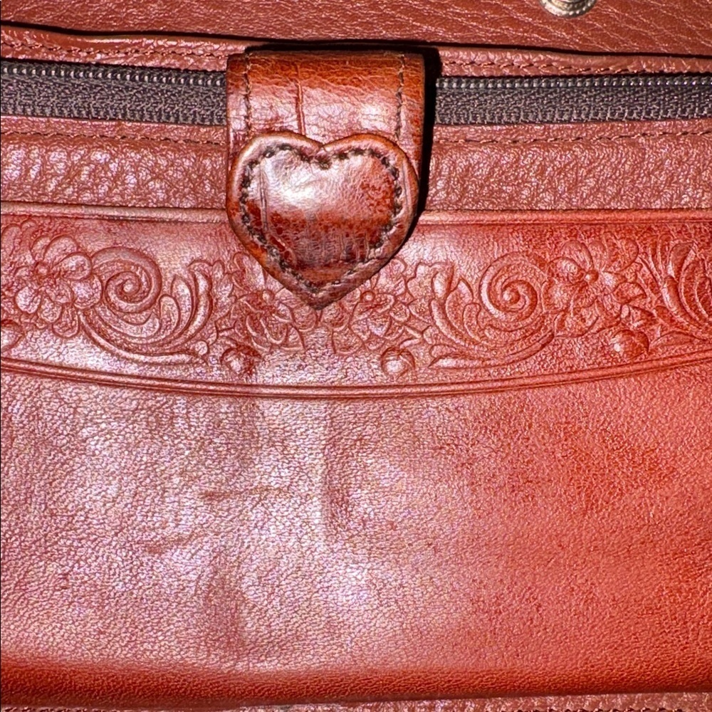 Brighton Vintage wallet on strap Crossbody bag leather brown Croc tooled GUC - Picture 11 of 17